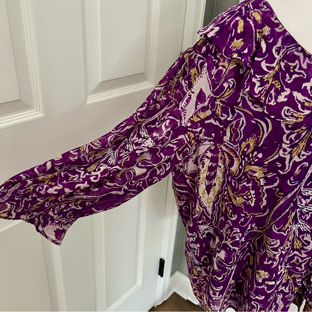 Lauren Ralph Lauren Top & Cami Purple XL/TG Floral Chiffon Ruffle SemiSheer Boho - Picture 6 of 13